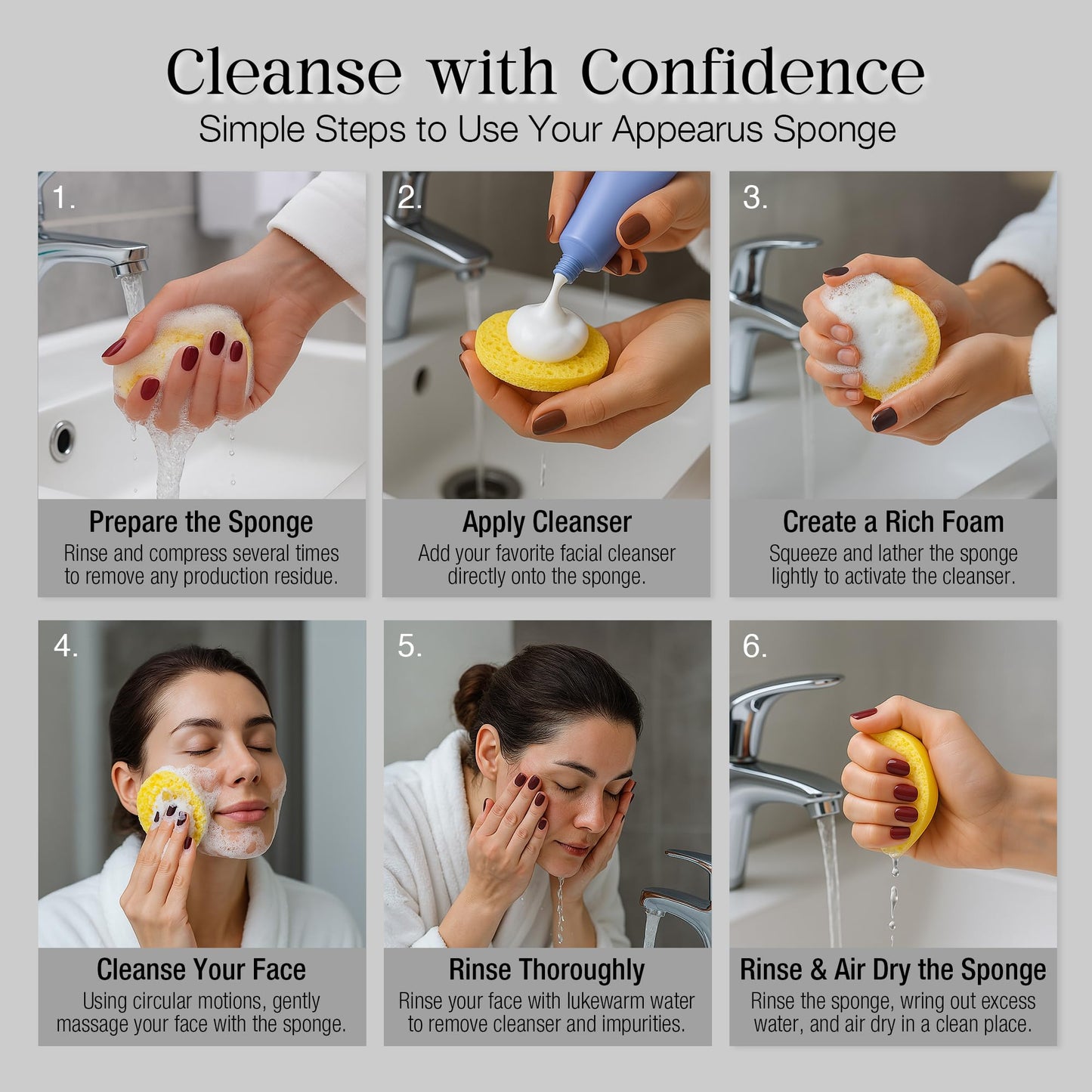 Appearus Natural Cellulose Facial Sponges – 50 Pack (Compressed) – Professional Spa Facial Sponge Pads for Cleansing, Exfoliating, Makeup Removal – Natural Yellow – Gentle on Sensitive Skin