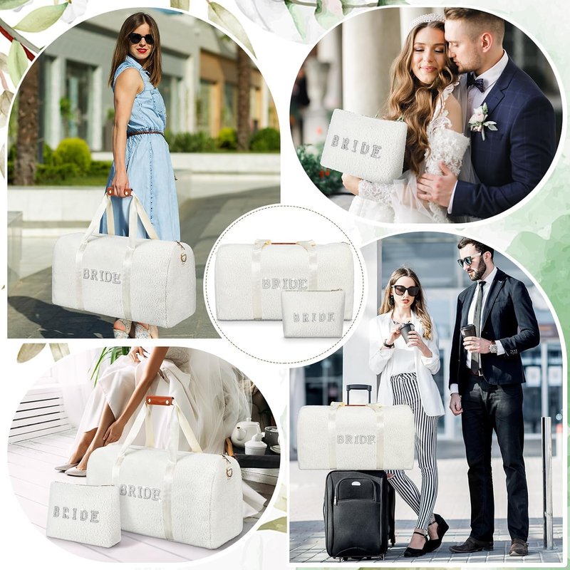 Bride Travel Bag Set - Plush Weekender Bag with Shoes Compartment & Makeup Pocket | Perfect Bridal Shower Gift