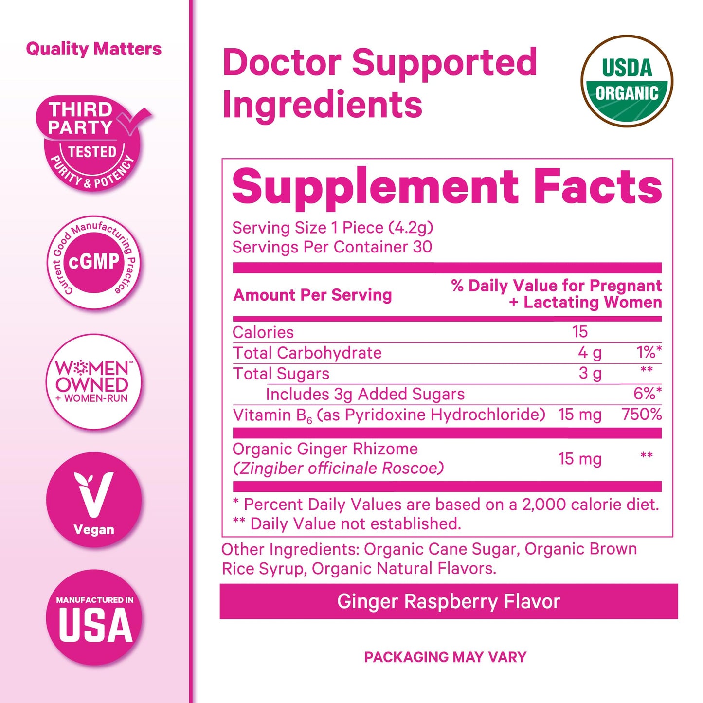 Pink Stork Morning Sickness Sweets Organic Raspberry Ginger, 30 Count
