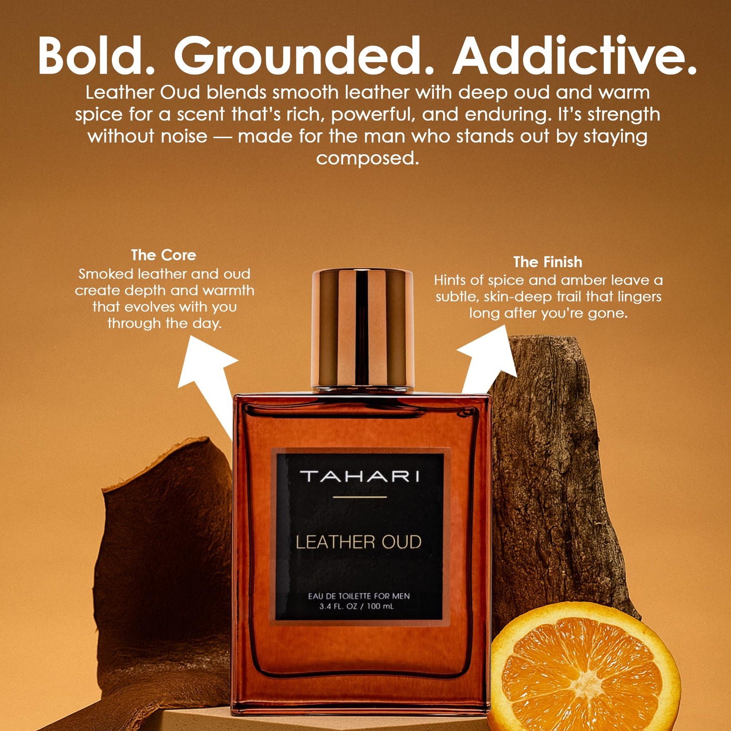 TAHARI Leather Oud Eau de Toilette for Men – Long-Lasting Luxury Cologne Spray with Bergamot, Leather & Amber Scent – Bold, Masculine, Sophisticated Oud Fragrance Spray 3.4 fl oz / 100 mL