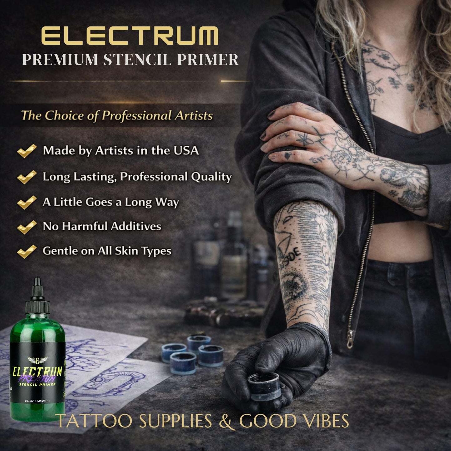 Electrum Tattoo Stencil Gel Solution Premium Transfer Gel 8 oz (Stencil Gel)