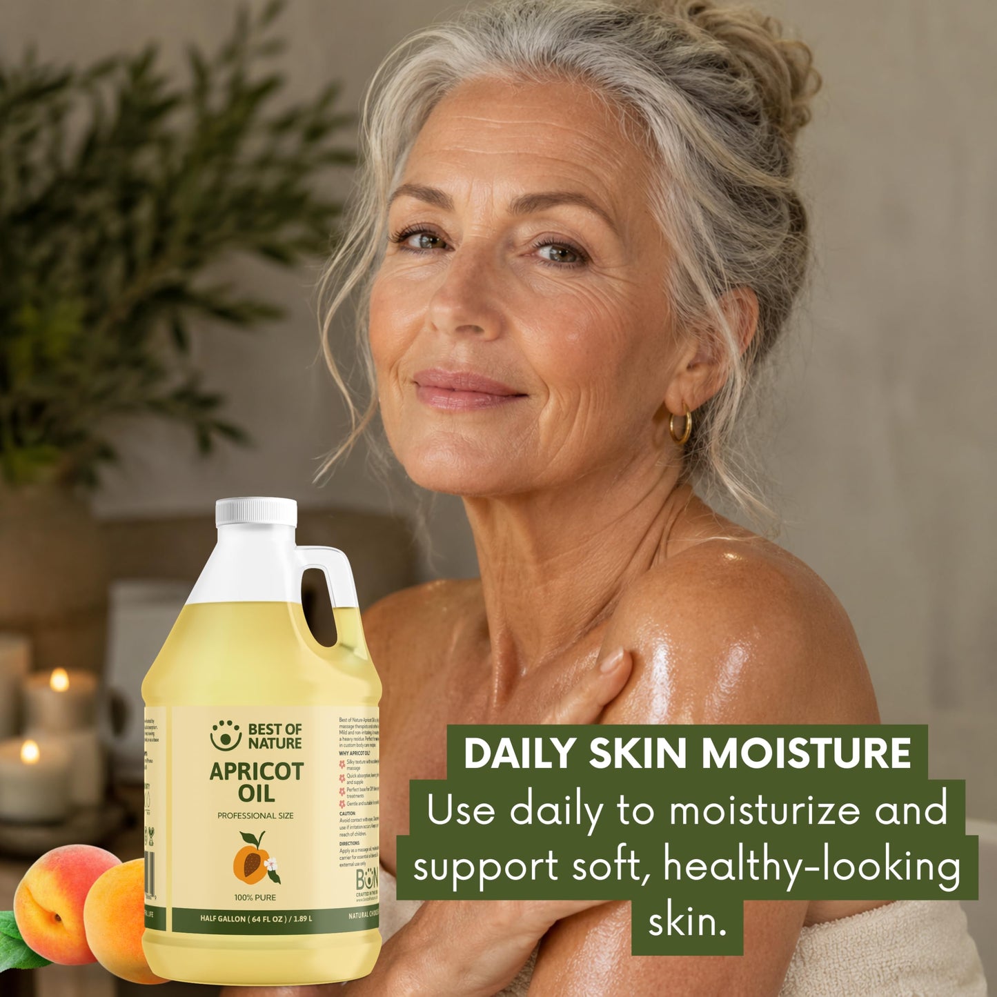 Best of Nature 100% Pure Apricot Oil – Lightweight Massage & Body Oil, Unscented Moisturizer for Hair, Skin, Face, Ideal Carrier Oil for Essential Oils, Half Gallon (64 fl oz)