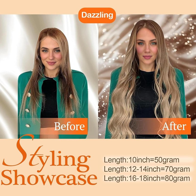 Invisible Wire Hair Extensions - 12 Inch Real Human Hair | Golden Brown to Dirty Blonde, 70g Fishing Line Secret Hairpiece
