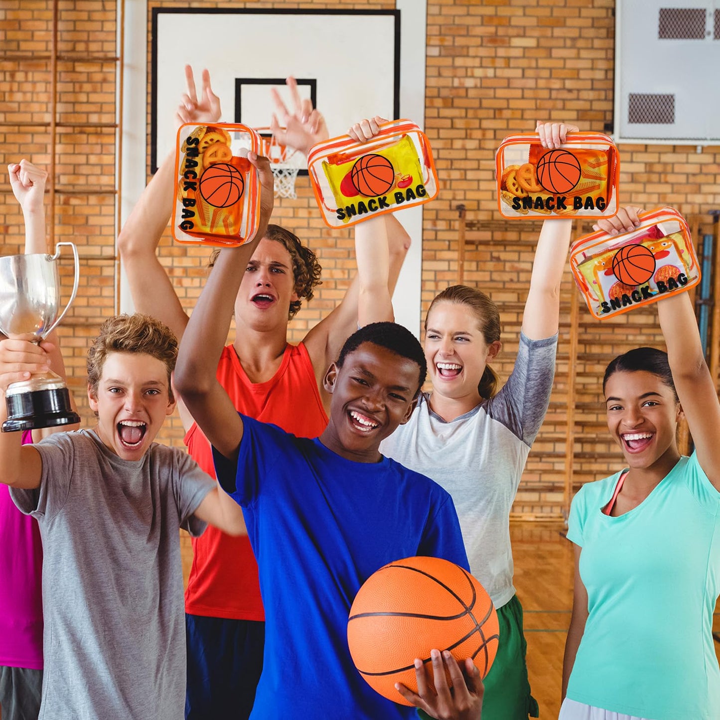 Yeyeplum 12 Pcs Basketball Snack Bags for Team Gifts Basketball Goodie Treat Candy Pouch Bags Clear PVC Waterproof with Zipper Party Favors for Team Ground Birthday Gifts Sport Supplies