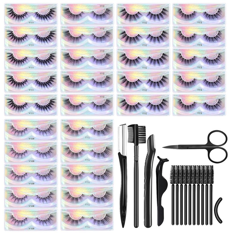 MAGEFY Faux Mink Eyelashes - 30 Pairs in 6 Styles for Natural to Dramatic Volume | Includes Eyebrow Grooming Kit