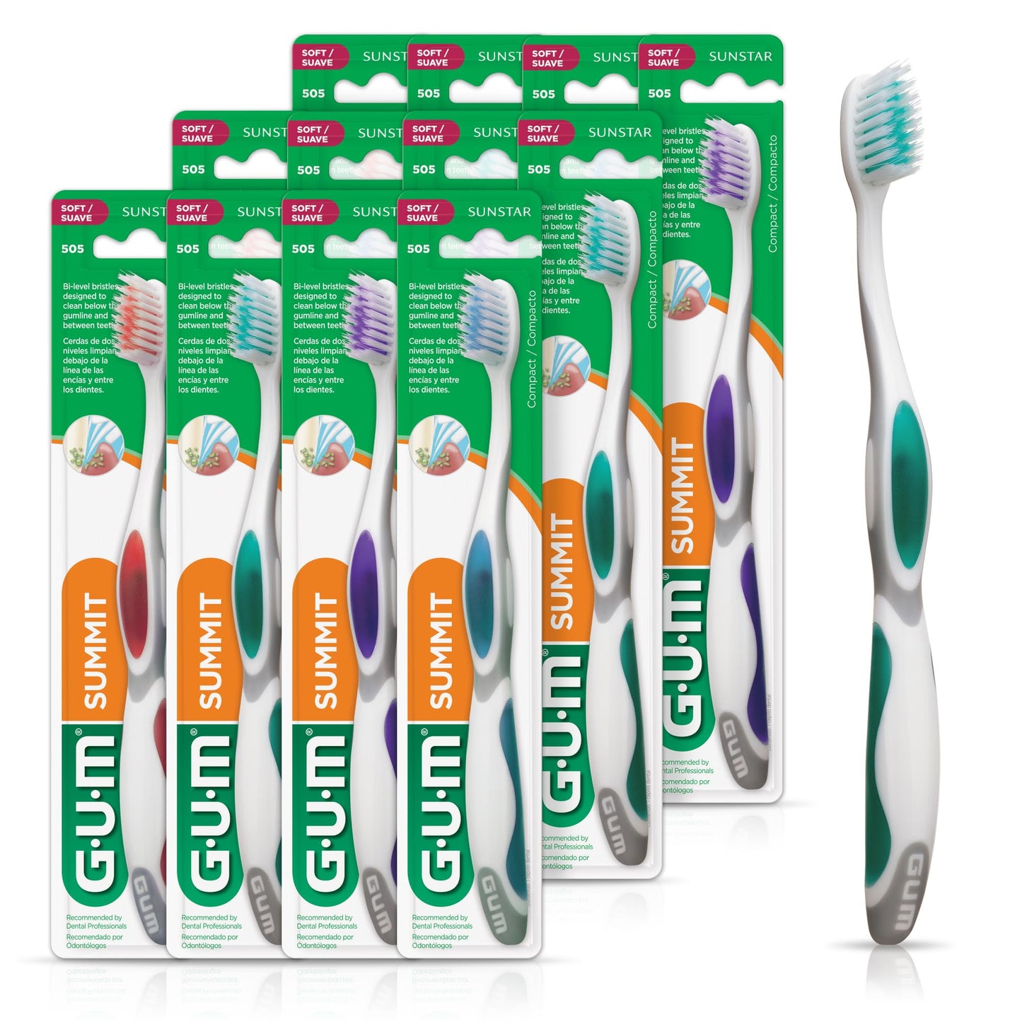 GUM Summit+ Soft Toothbrush, 505ECM12, Compact Head, Soft Bristles, Professional Sample, 1 Count(Pack of 12)