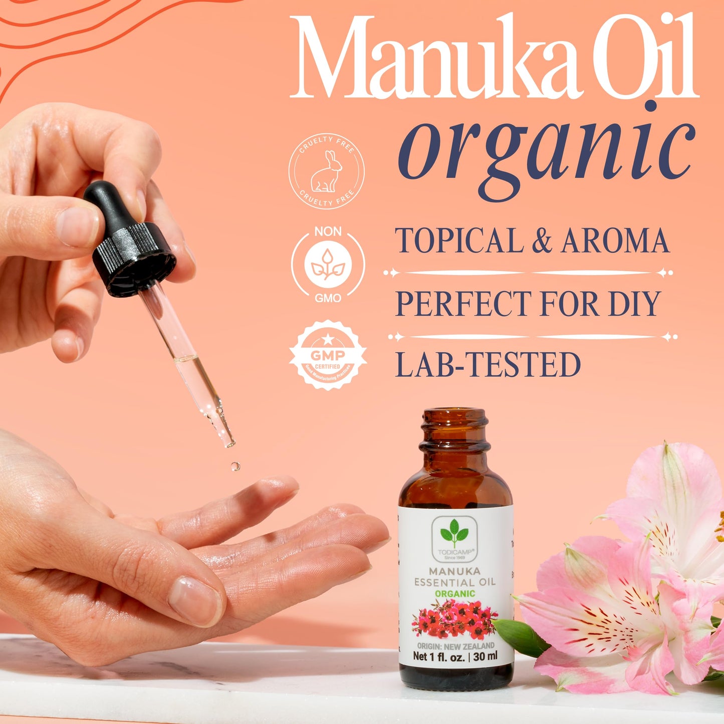 TODICAMP 100% Pure Manuka Oil from New Zealand | Therapeutic-Grade Essential Oil for Wound Care, Skin Soothing, Nail & Scalp Health