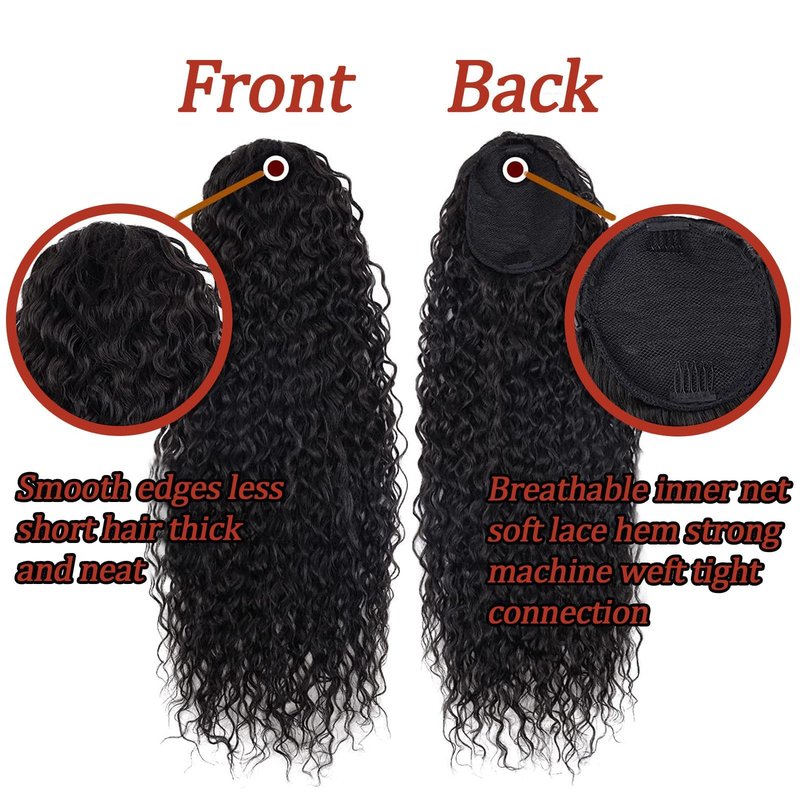 SAKALAKA Ponytail Extension Drawstring Human Hair Clip in Pony Tail Extensions for Black Women Curly Wave Thick Natural Looking Hair Pieces Water Wave Human Hair Ponytail（16Inch）