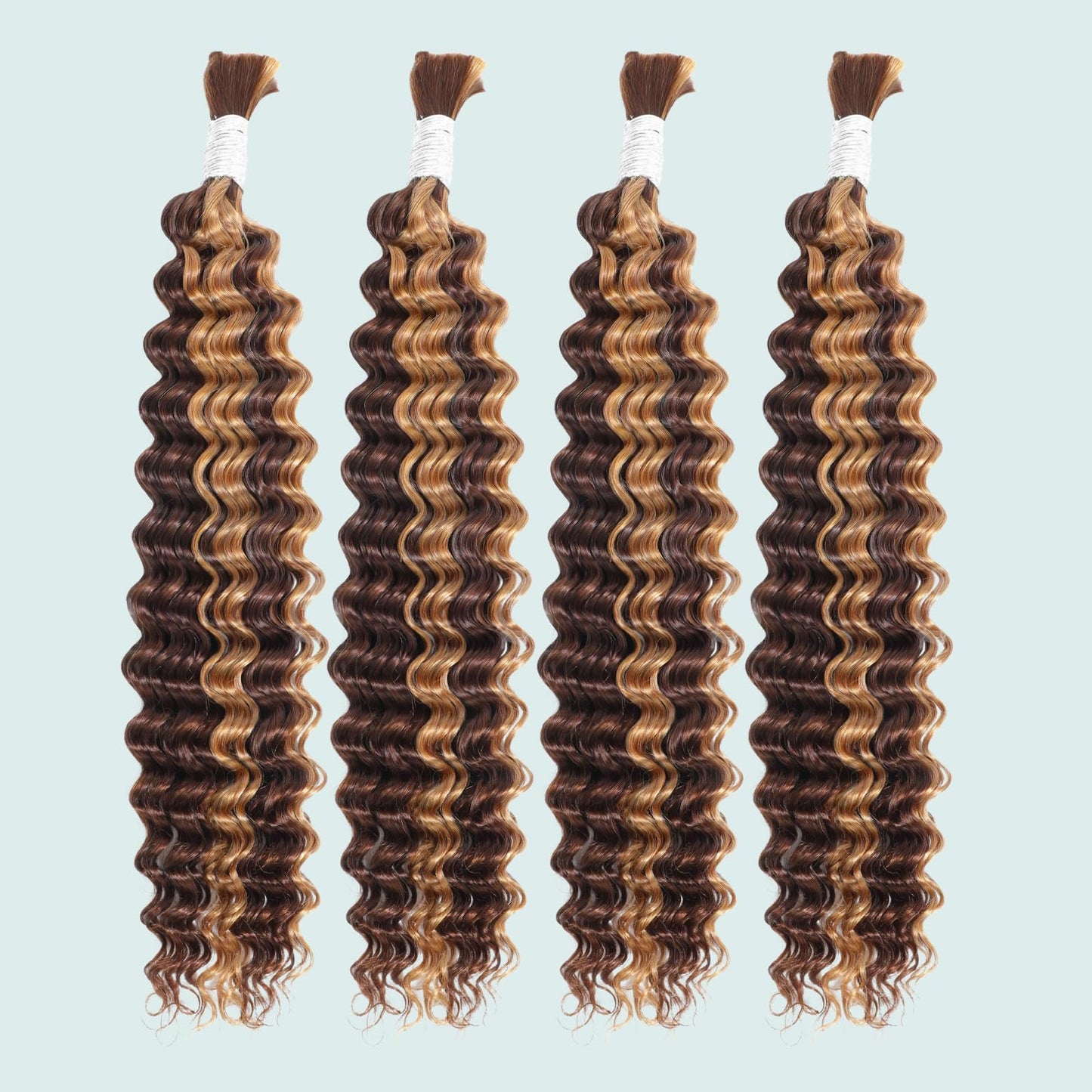AUROO Braiding Hair P4/27 Honey Blonde Highlight Deep Wave Bulk Human Hair For Braiding 100g, 12A No Weft Virgin Ombre Brown Bundles Wet n Wavy Curly Micro Braiding Hair For Boho Knotless Braids 16 in