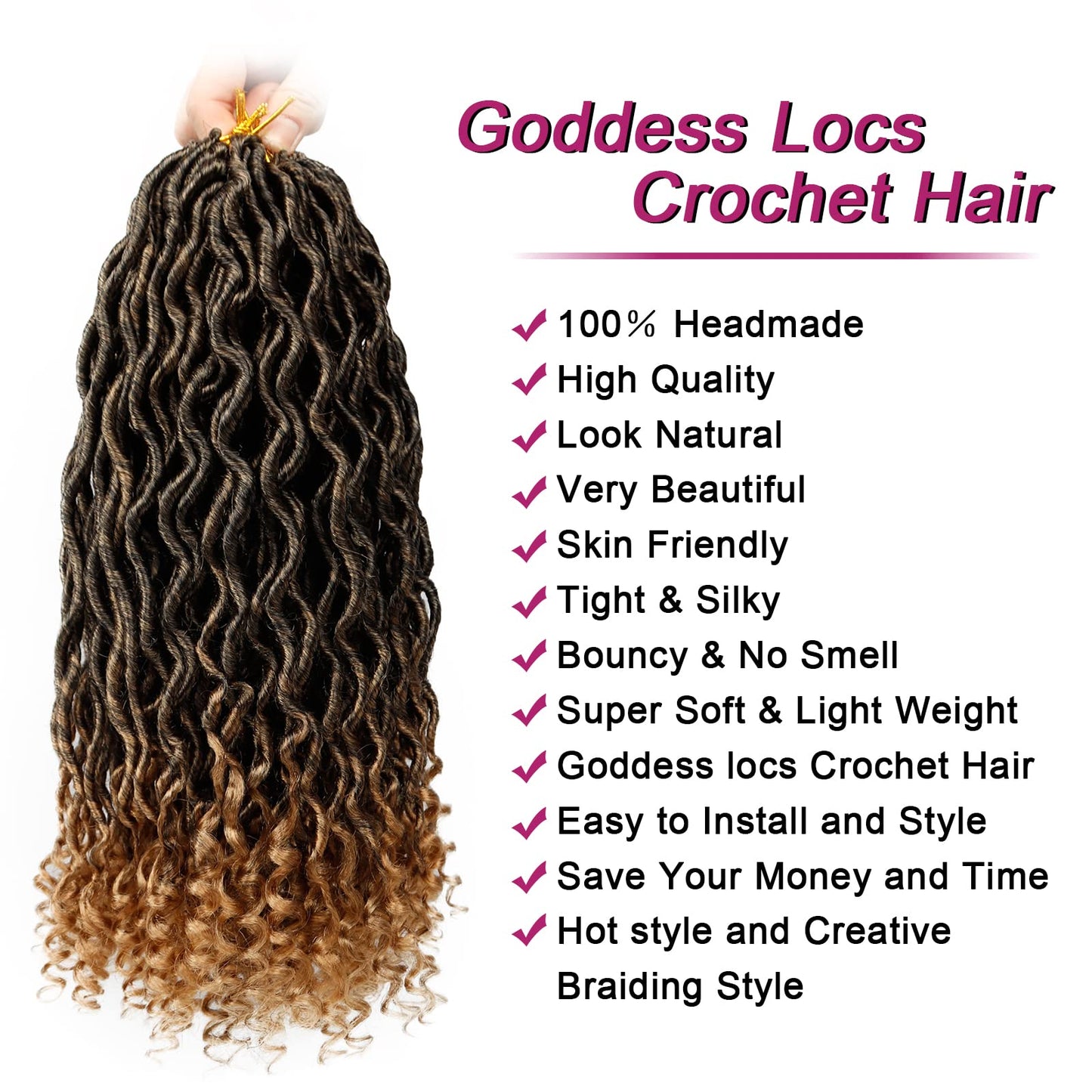 Goddess Locs Crochet Hair - 6 Packs 14 Inch Curly Faux Locs Crochet Hair For Black Women, Pre Looped Crochet Hair Wavy Faux Locs Synthetic Braids Hair Extensions(14Inch, T1B-27#)