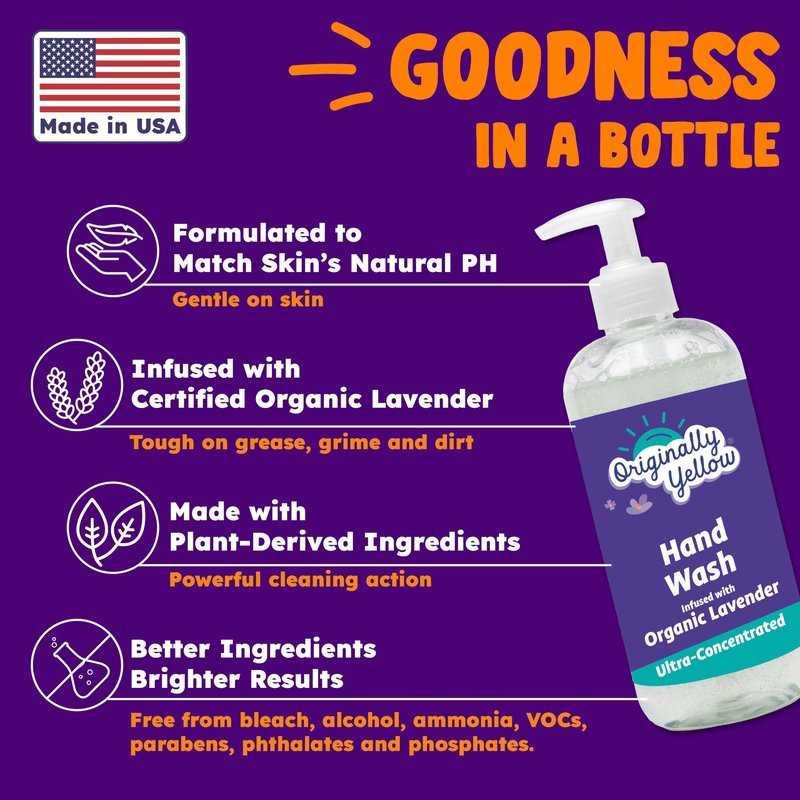 Originally Yellow Hand Soap l Infused with Organic Lavender | Gentle Hand Soap | 16 Fl Oz (3-Pack)