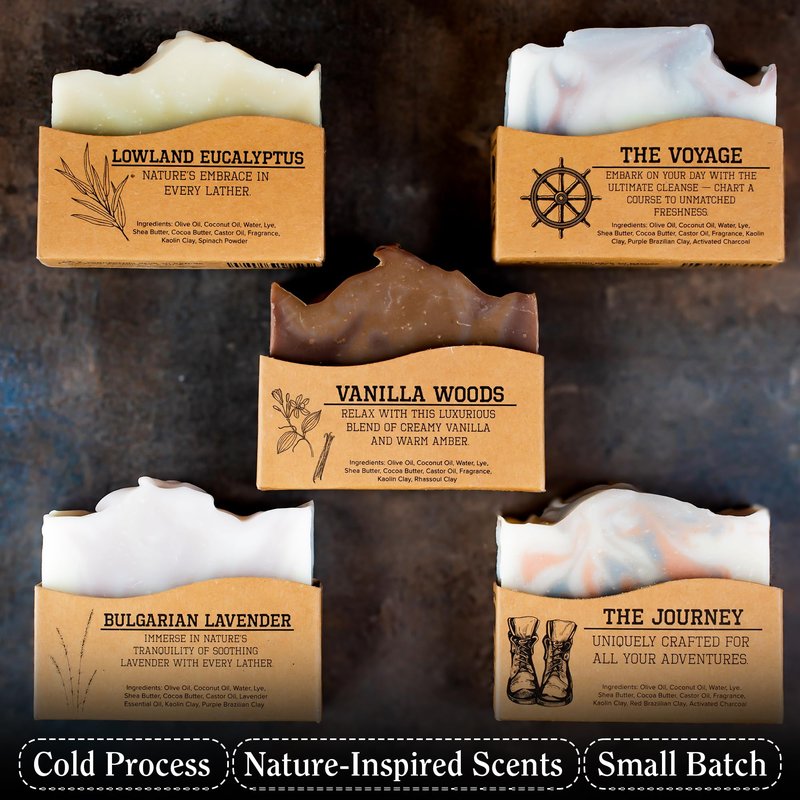 CompassSoap Natural Bar Soap for Women & Men | Skin-Friendly, Hand Made Soap Bar Gift Set | Best Exfoliating and Cleansing Bar Soap for Men & Women | 5 Oz. Variety Pack of 5