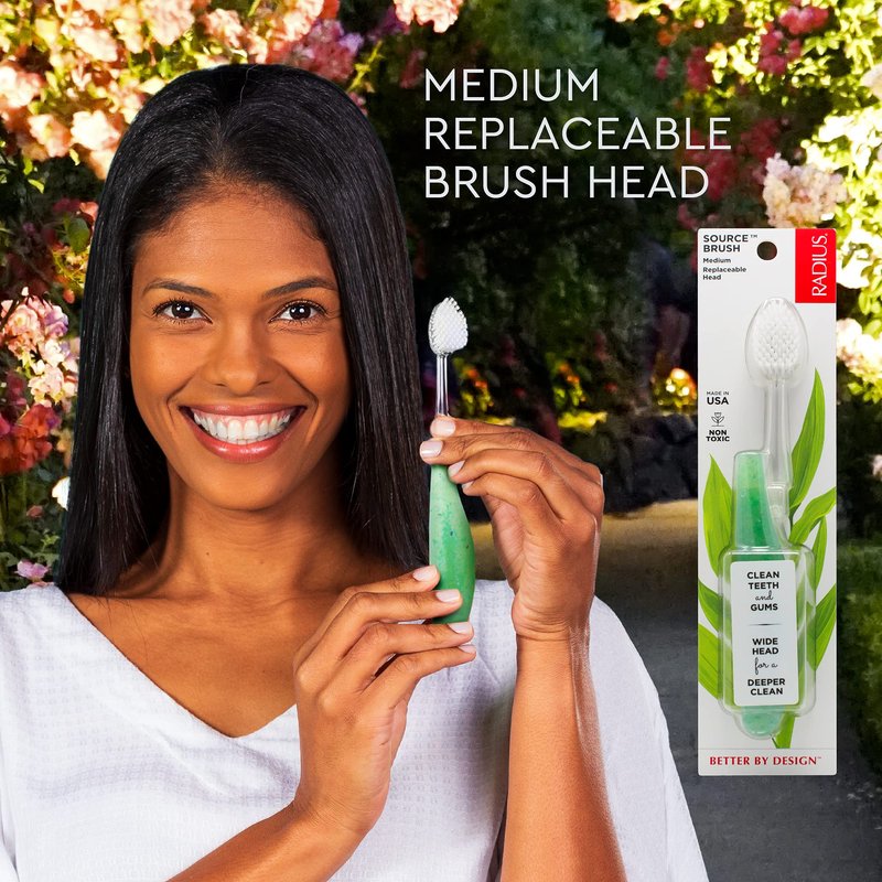 RADIUS Toothbrush Source Floss Brush BPA Free & ADA Accepted Improve Gum Health & Reduce Gum Issues - Medium - Cornstarch/Hemp/Money - Pack of 3