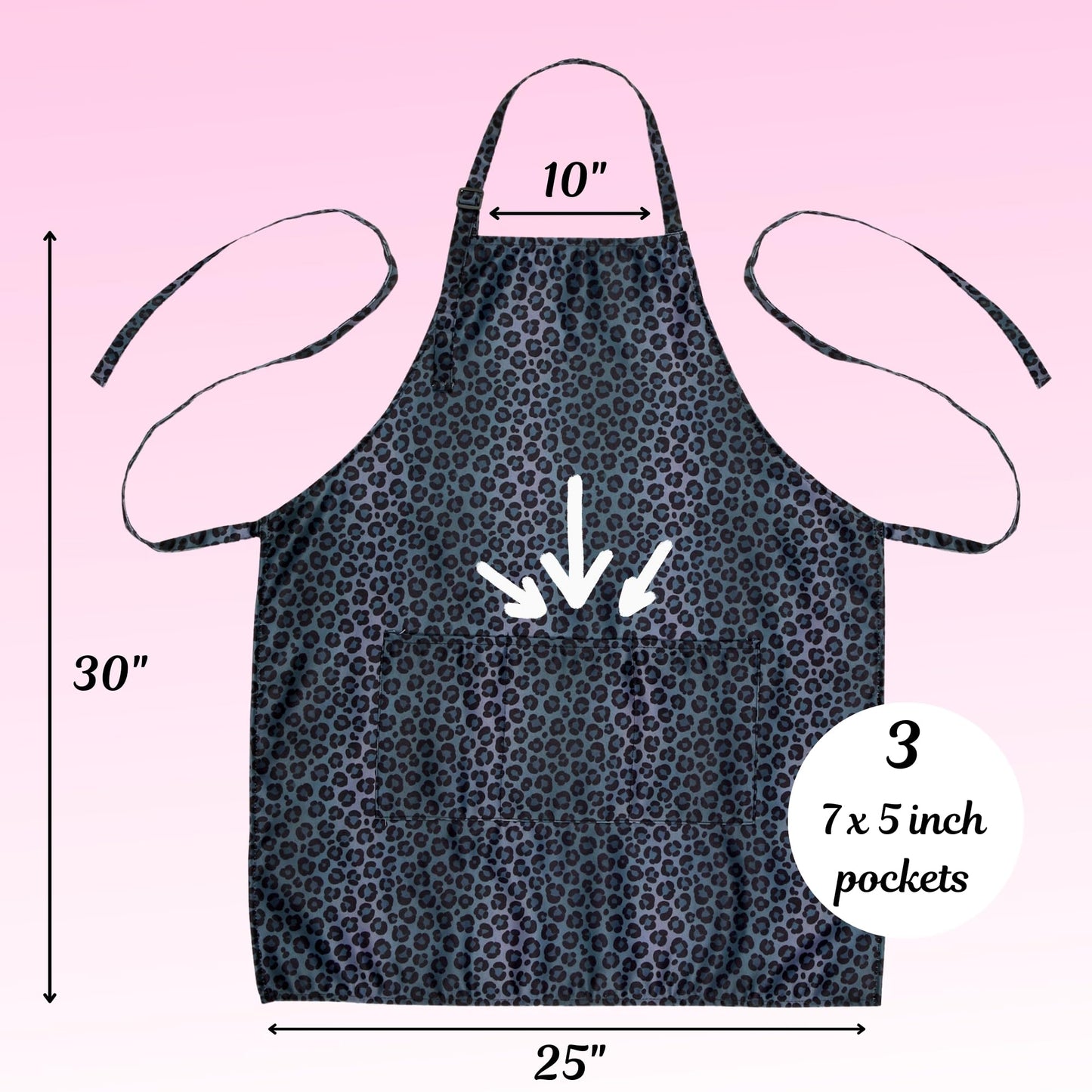 Plum Hill Black Leopard Cosmetology Apron for Hair Stylist, Nail Tech, Esthetician, Make-up Artist - Waterproof Bleach Proof - Hairdresser Apron with Pockets - Animal Print