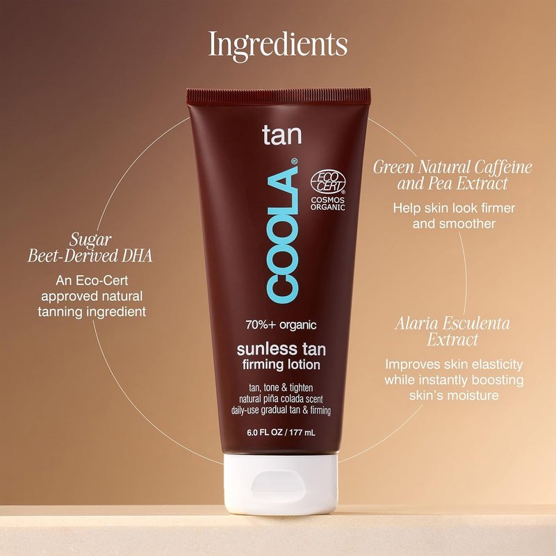 Organic Sunless Self Tanner Lotion - Firming Anti-Aging Formula | Vegan Piña Colada, 6 Fl Oz