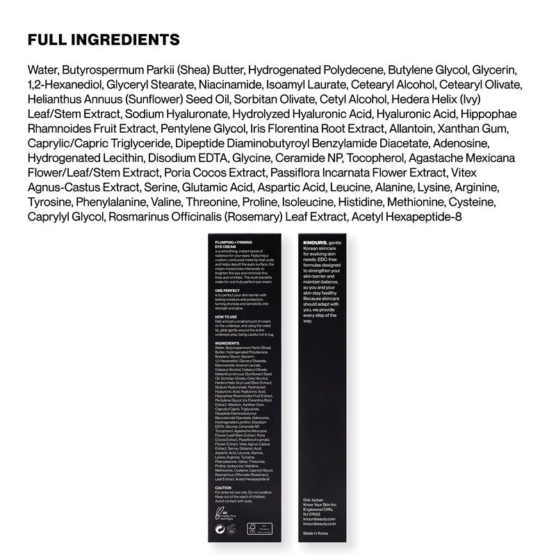 Knours. Dark Circle And Wrinkle-Freeze Peptide Eye Cream | Puffiness Fines Lines | One Perfect Plumping + Firming | Hyaluronic Acid + Vitamin C + Shea Butter | Vegan Korean