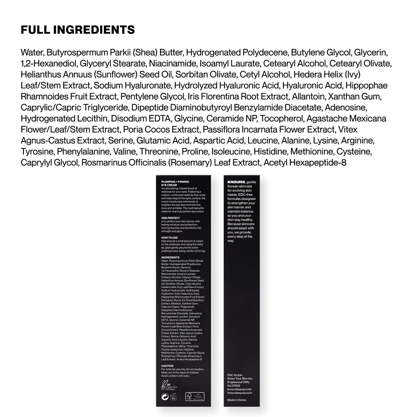 Knours. Dark Circle And Wrinkle-Freeze Peptide Eye Cream | Puffiness Fines Lines | One Perfect Plumping + Firming | Hyaluronic Acid + Vitamin C + Shea Butter | Vegan Korean