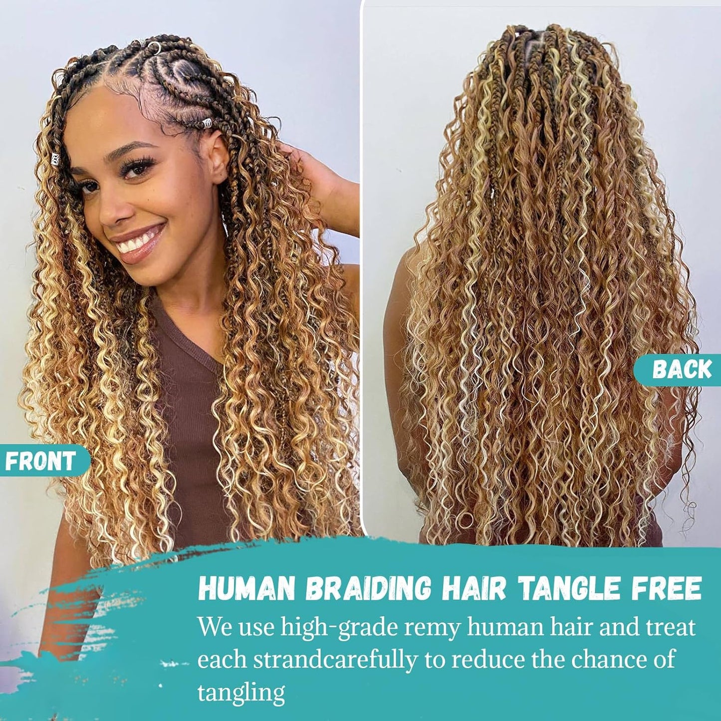 Honey Blonde Water Wave Braiding Hair - Ombre Bulk Human Hair Extensions | 2 Bundles, 100g, 16”