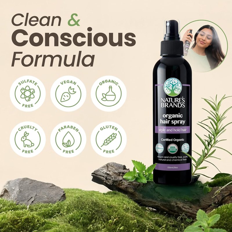 Organic Hair Spray - Biotin-Enriched Non-Toxic Formula with Green Tea, Sage & Geranium Oil | 8 Oz - Frizz Control & Volume Boost