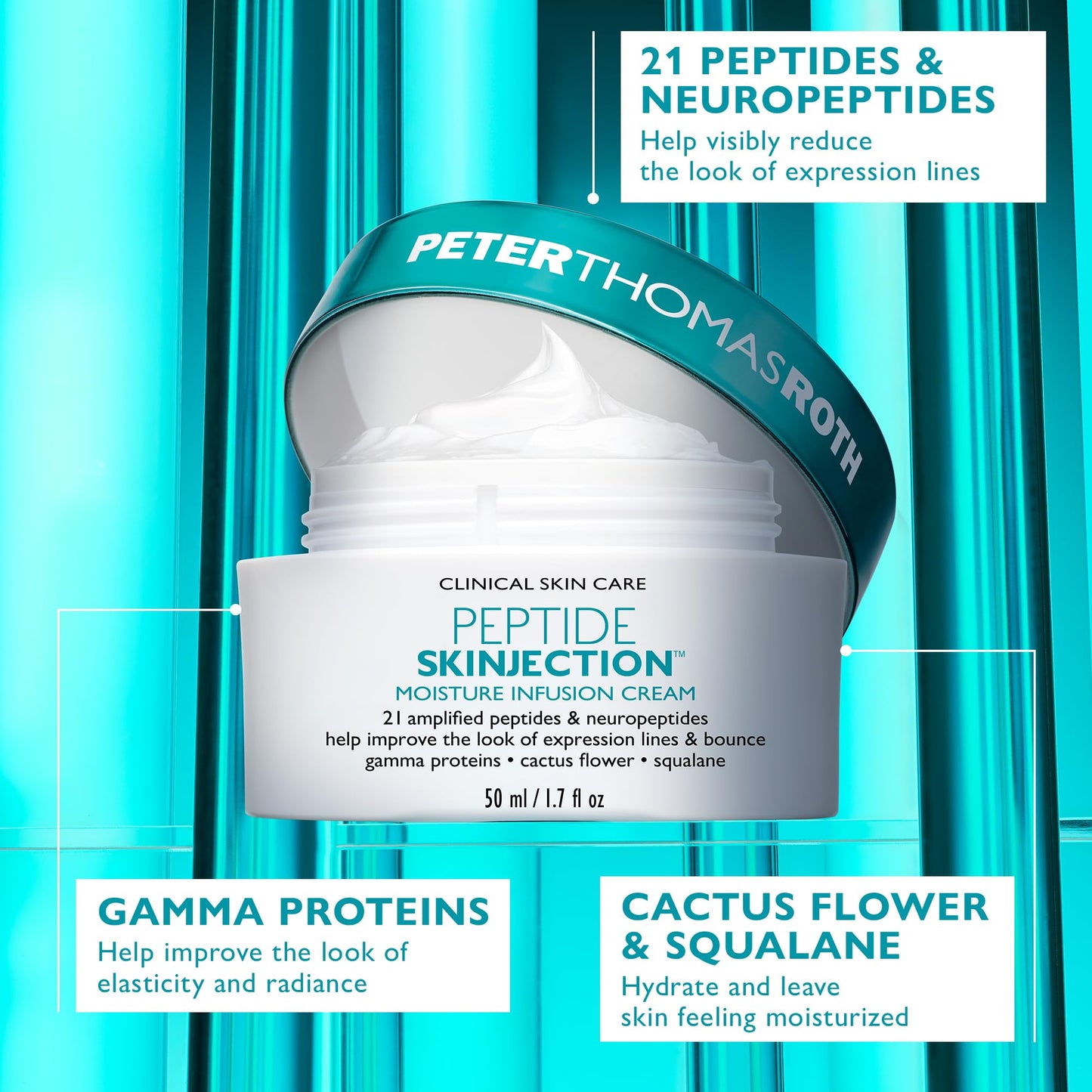 Peter Thomas Roth | Peptide Skinjection Moisture Infusion Cream, Refillable Moisturizer, For Loss of Firmness and Elasticity, Fine Lines & Wrinkles, Dryness, 21 Amplified Peptides & Neuropeptides