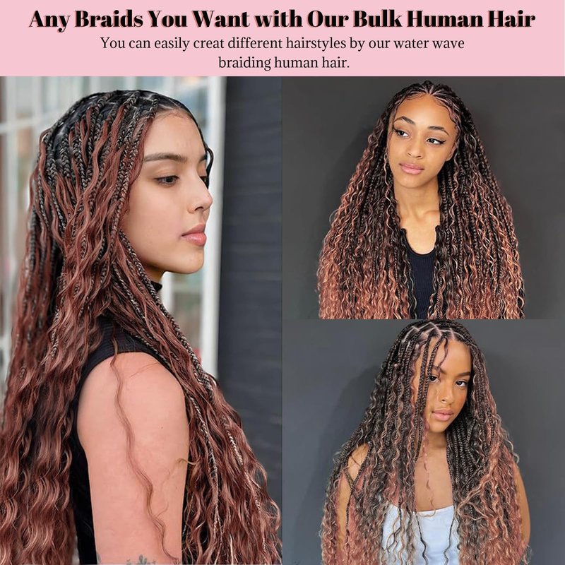 1B/30 Braiding Human Hair Ombre Water Wave 2 Bundles Highlight Curly Bulk Boho Braids Human Hair Extensions 100g 18 Inch Balayage Human Braiding Hair Knotless