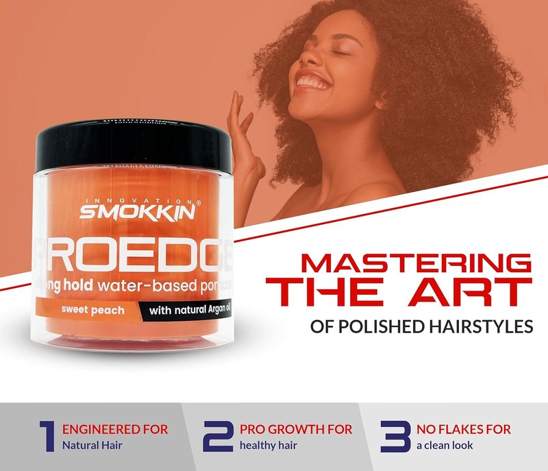 Smokkin Pro Edge Hair Styling Gel - Alcohol-Free Water-Based Pomade for Strong Hold | 16 Fl Oz - Sweet Peach
