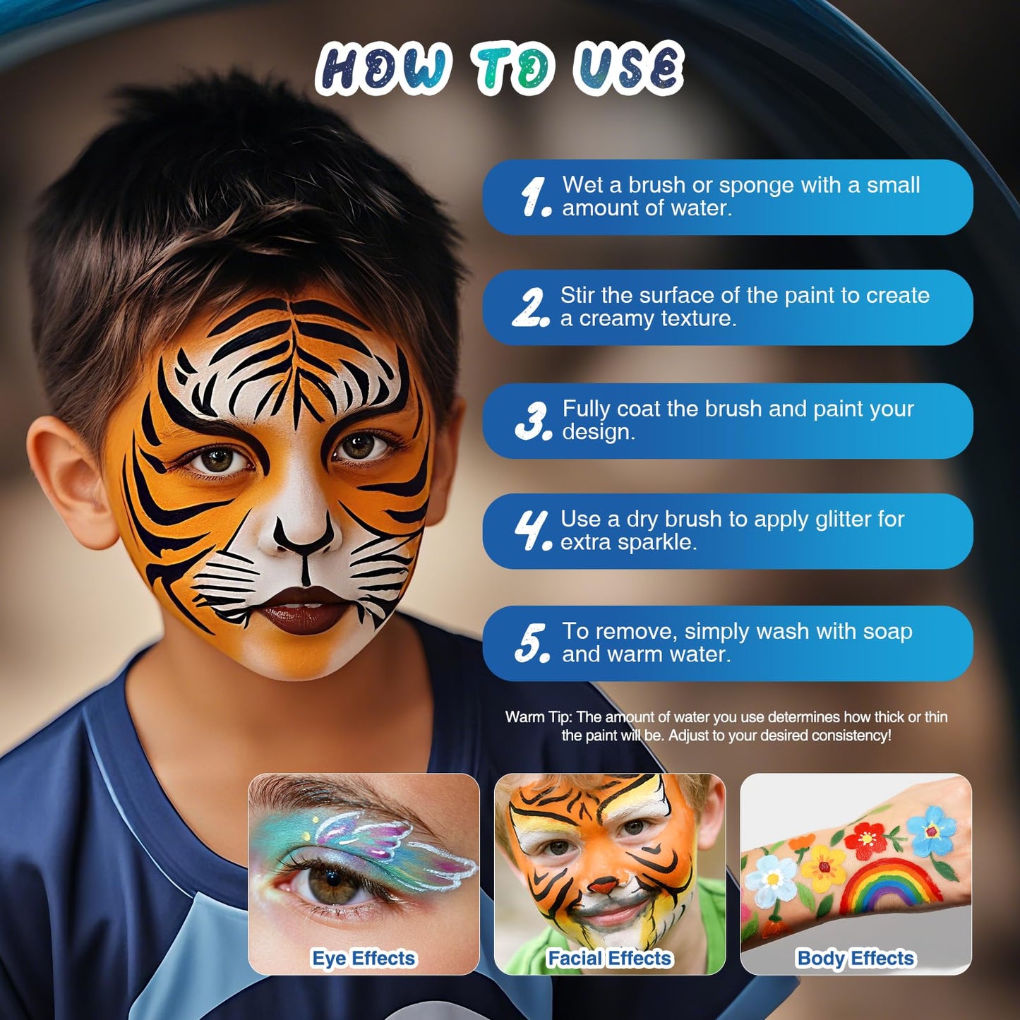42 Color Face Painting Kit for Party – Non-Toxic Water-Activated Face & Body Paint Palette with Stencils, Brushes & Gems, Long-Lasting, Easy Wash, Ideal for Carnival, Halloween, Cosplay & Festivals
