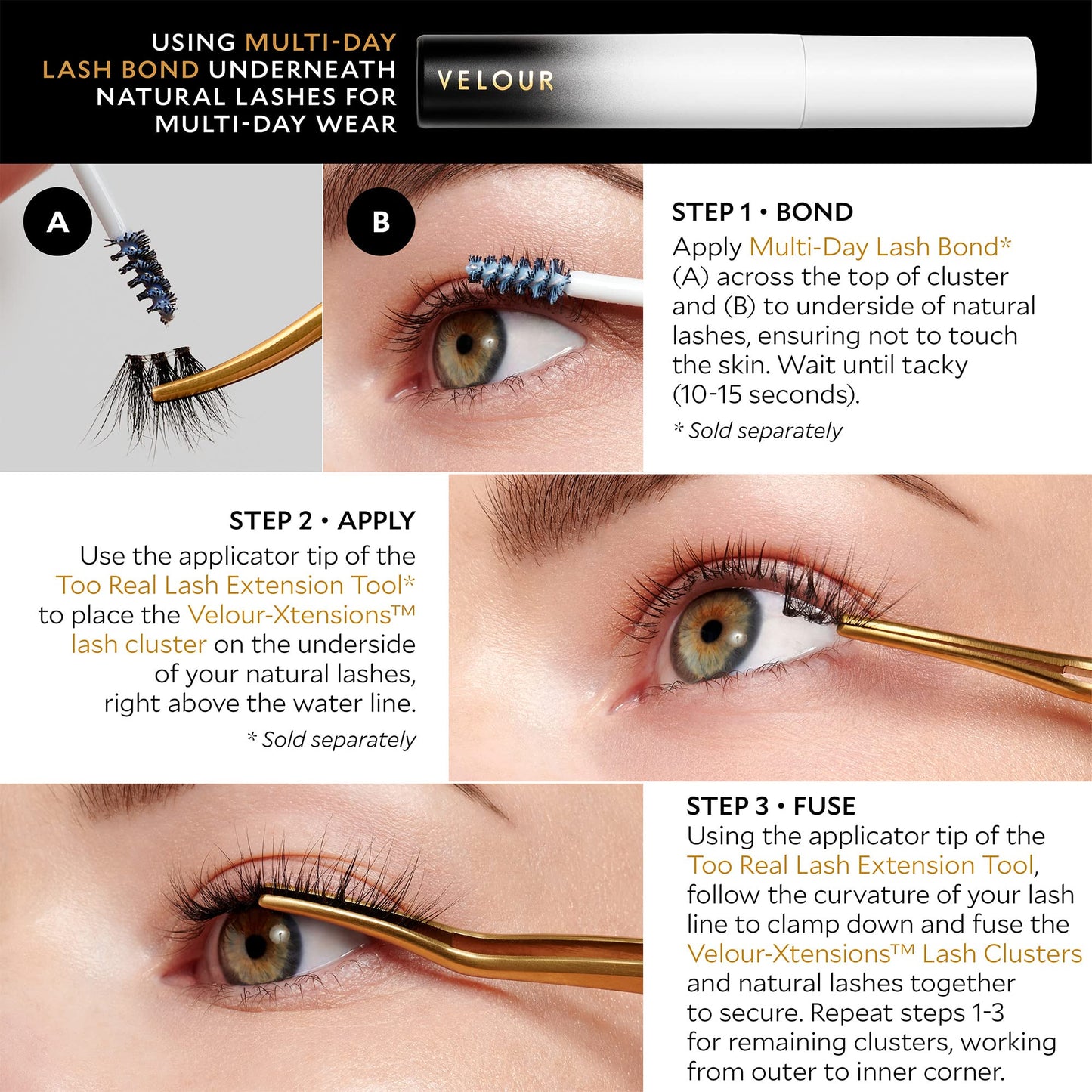 Velour Xtensions Eyelash Refills - False, Individual Vegan Lash Extensions - Lightweight, Fluffy, Reusable, Handmade Lashes - Wear up to 3 Weeks, Lash Clusters, Soft and Comfortable, All Eye Shapes