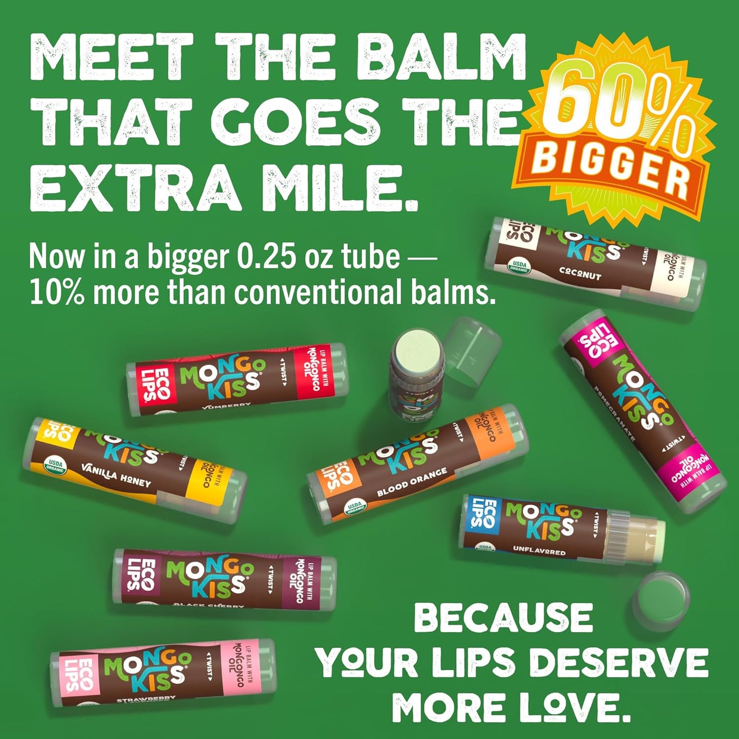 Eco Lips Mongo Kiss Organic Lip Balm 7-Pack | Nourishing Flavors: Blood Orange, Black Cherry & More