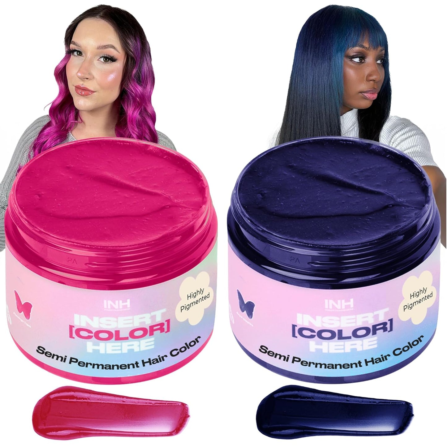 INH Hair Dye Set - Flamingo Topaz Pink & Royal Sapphire Blue | Vegan, Ammonia-Free, 6oz Color Duo