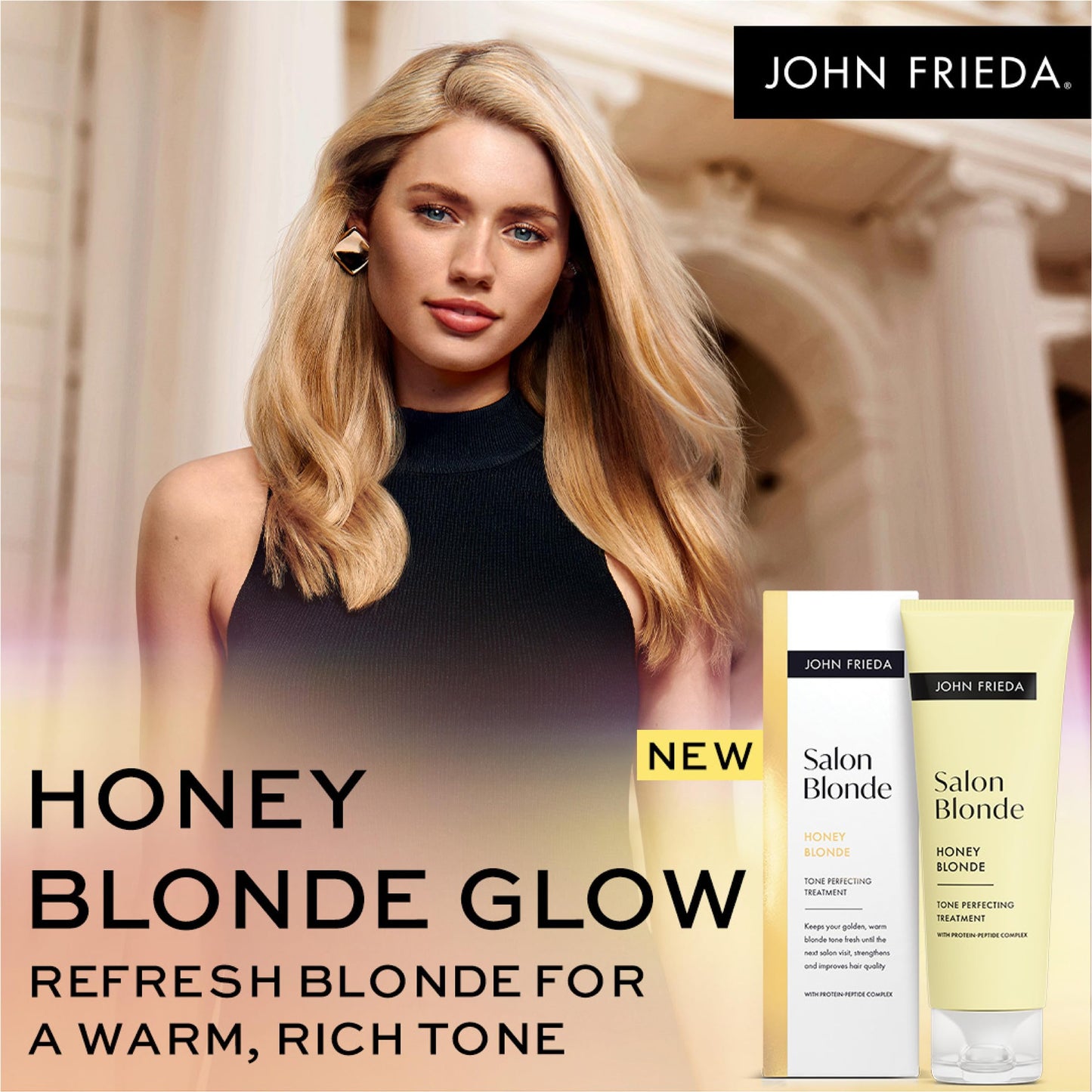 John Frieda Salon Blonde Honey Tone Perfecting Treatment with Protein-Peptide Complex, Hair Toner, Toner for Blonde Hair 4 fl oz