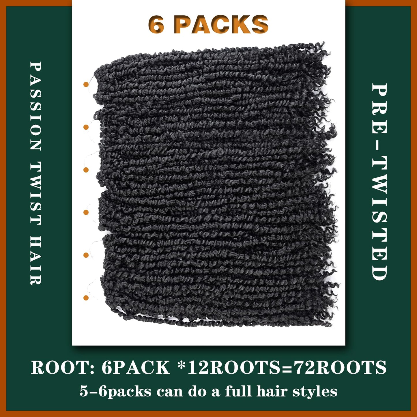 Silike Passion Twist Crochet Hair 18inch 6packs Pre-Twisted Synthetic Long Curly 12 Roots Braiding Hair Extensions For Women (18 inch, 1B)