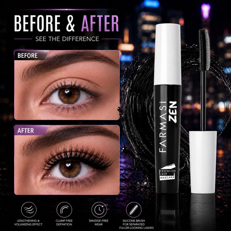 FARMASi 2 PACK Zen Extension Lash Mascara, Lengthening & Volumizing Effect, Clump-Free Definition, Smudge-Free Wear, Silicone Brush for Separated Fuller-Looking Lashes, Blackest Black