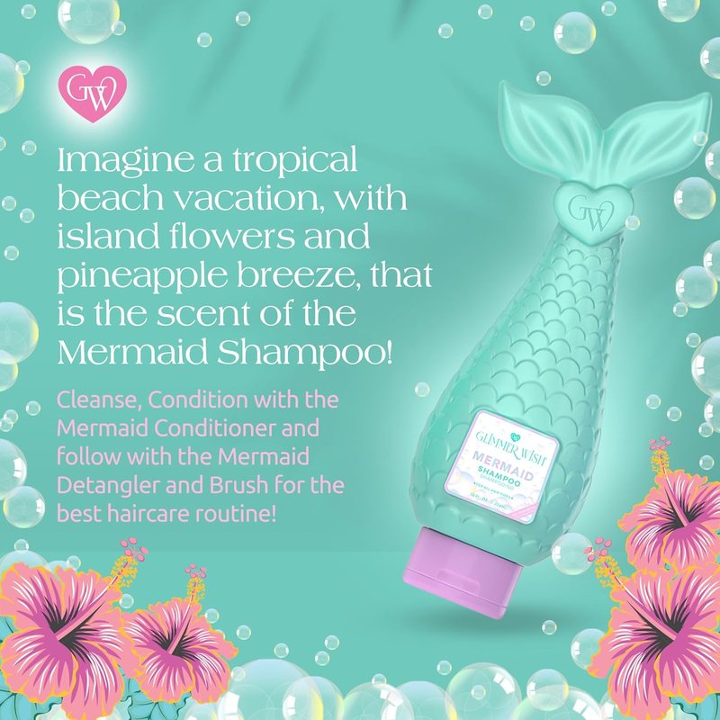 Glimmer Wish Mermaid Kids Shampoo - Paraben & Sulfate Free, Tropical Beach Scent | 12 Fl Oz