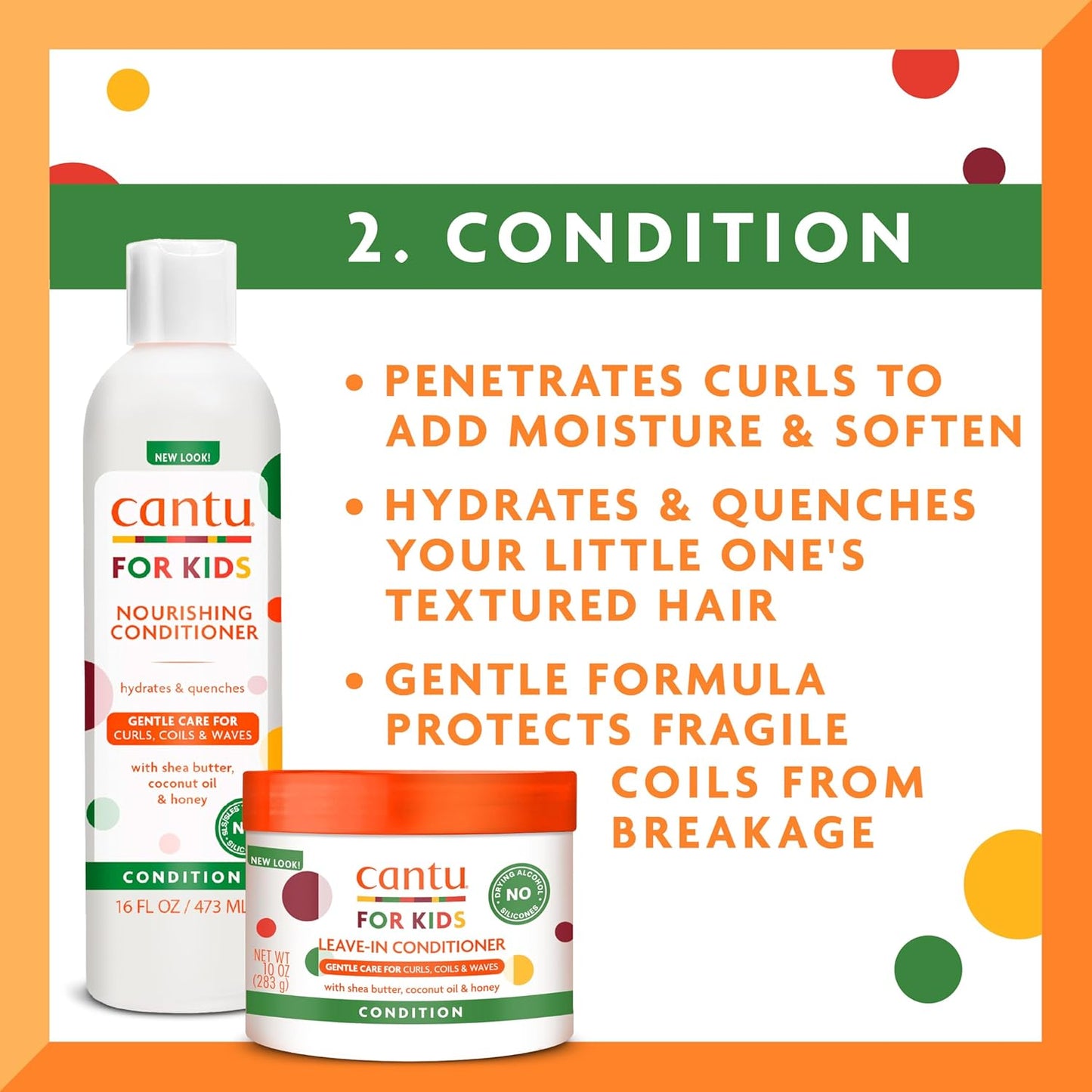 Cantu Kids Haircare Set - Shampoo, Conditioner, Detangler & Leave-In | Large Size Pack of 4