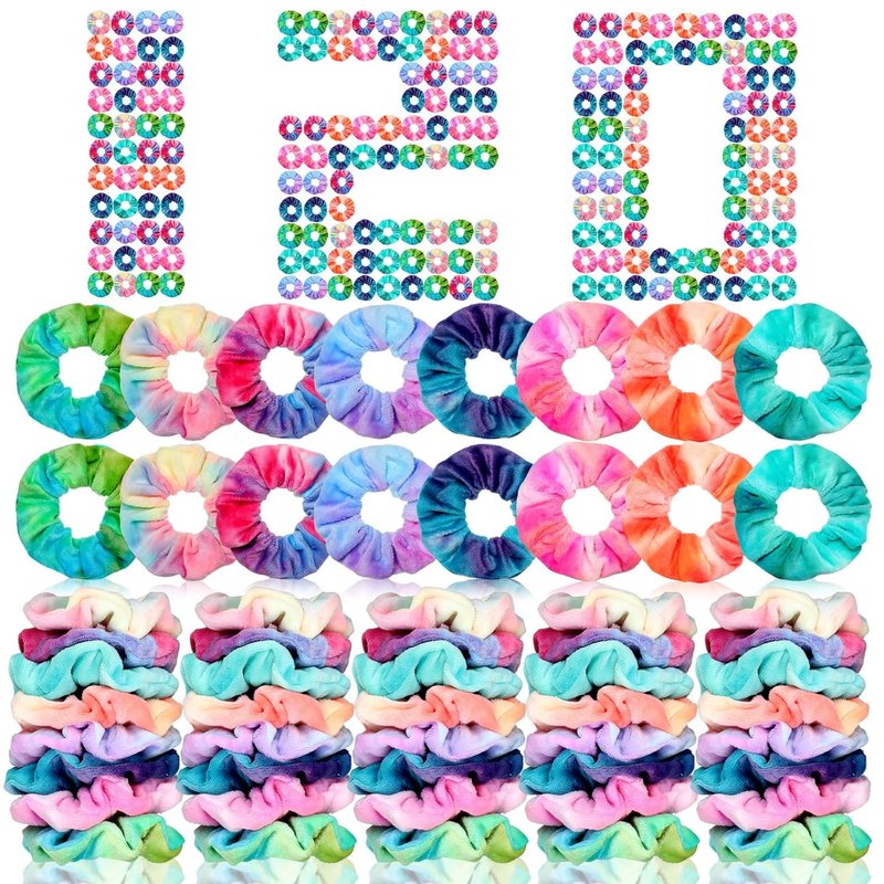 120 Pcs Velvet Scrunchies - Soft Elastic Hair Ties for Women | Cute Tie Dye Hairbands & Ponytail Holders