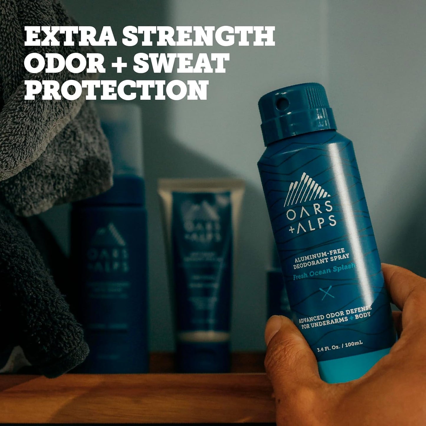 Oars + Alps Full Body Deodorant Spray - Aluminum-Free, Extra Strength, Long-Lasting Odor Protection | Fresh Ocean Splash, Travel Size (3-Pack)