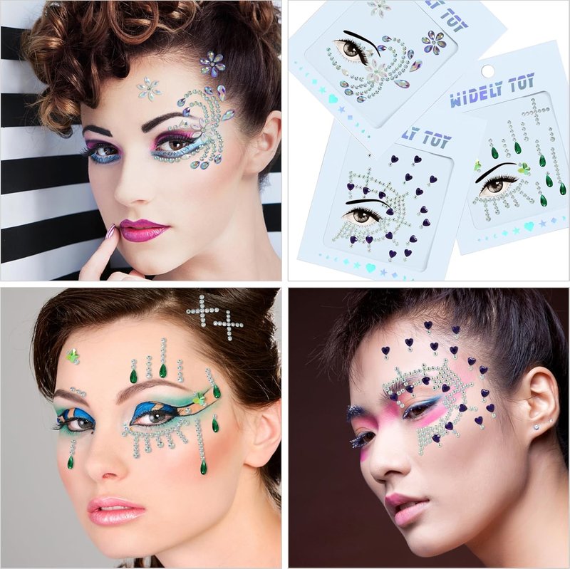 Face Gems - 8 Sheets of Mermaid Body Jewels with Rhinestones | Crystal Stickers for Parties & Festivals