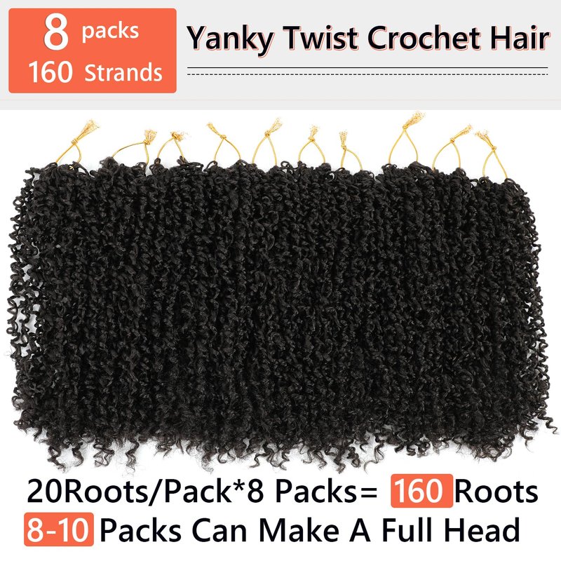 Yanky Twist Crochet Hair 16 Inch 8 Packs Crochet Yanky Twist Spring Mini Twist Mini Passion Twist with Curly Ends Synthetic Braids(30)