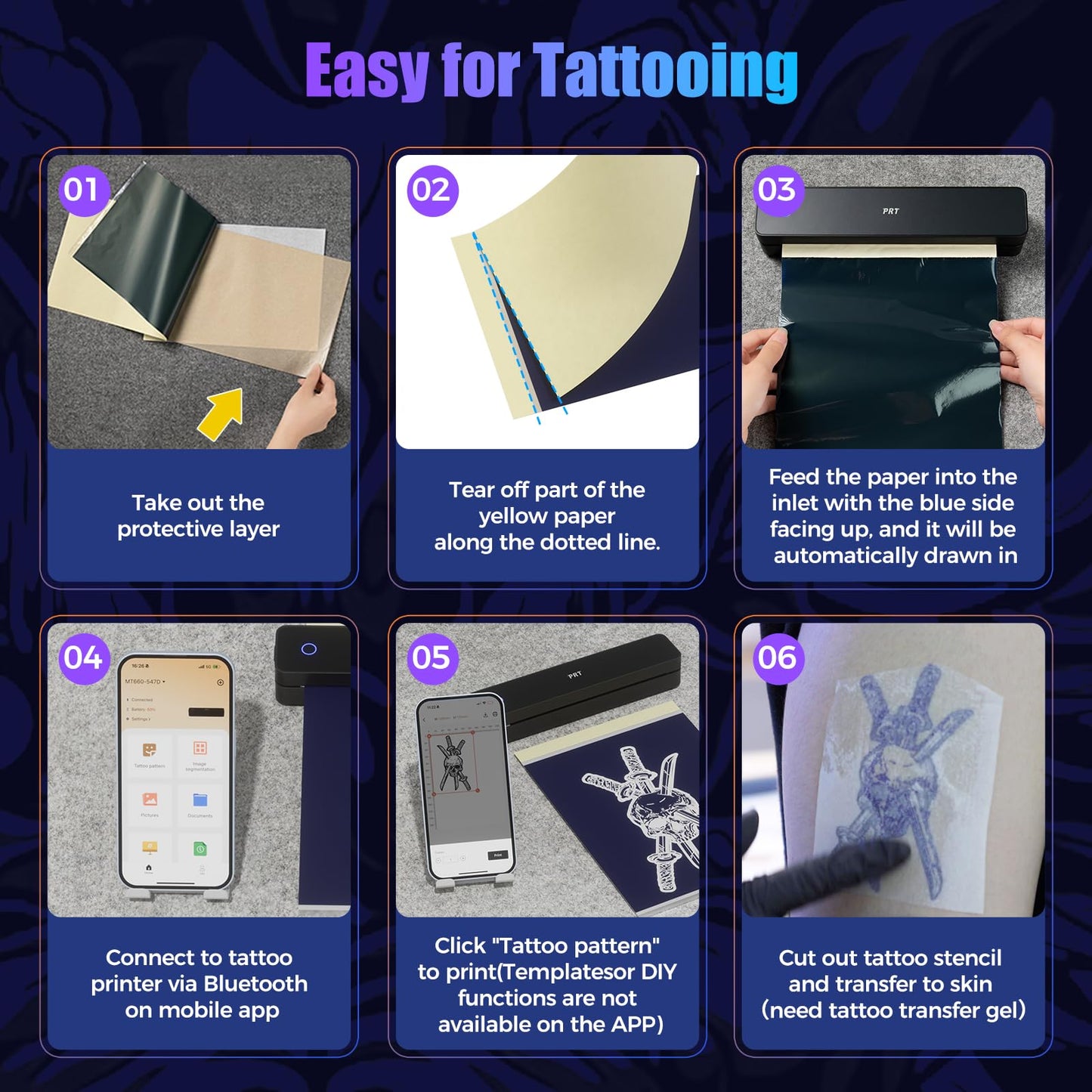 Tattoo Transfer Paper, 100 Sheets Tattoo Stencil Transfer Paper for Tattooing, A4 Compatible with Tatoo Printers, MT660...