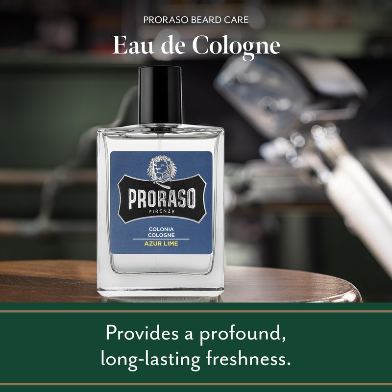 Proraso Azur Lime Cologne - Masculine Fresh Citrus Eau de Cologne - Mint, Lemon, Orange & Musk Fragrance for Men - 3.4oz