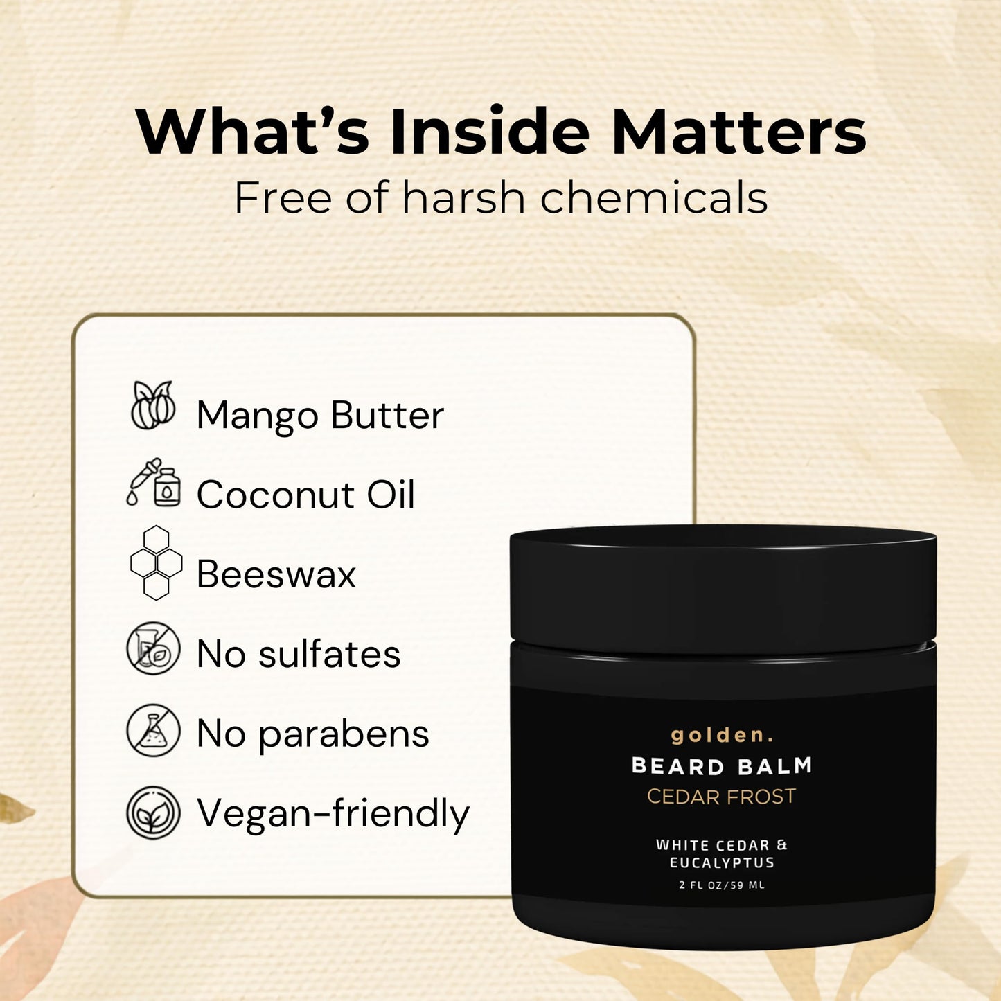 Golden Grooming Beard Balm - Tames Flyaways & Promotes Thicker Growth - Natural Styling Wax with Shea & Mango Butter - Relieves Beard Itch & Dandruff - Cedar Frost, 2oz