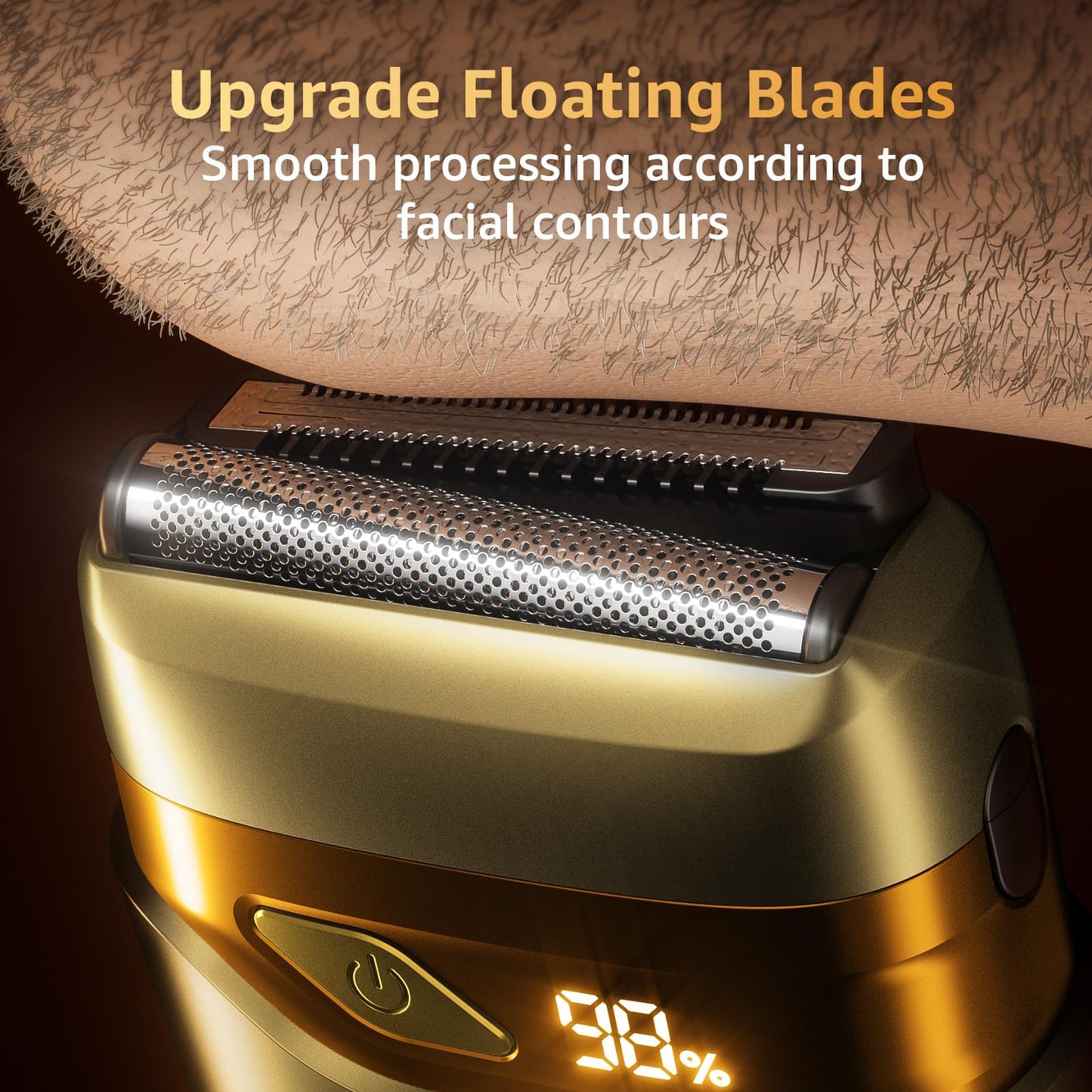 Electric Foil Shavers for Men, Mini Electric Razor, Compact Face Shaver, IPX7 Waterproof Wet Dry Cordless Razor, LED Display, USB-C, Travel-Friendly, Light Gold，Father's Day Gifts