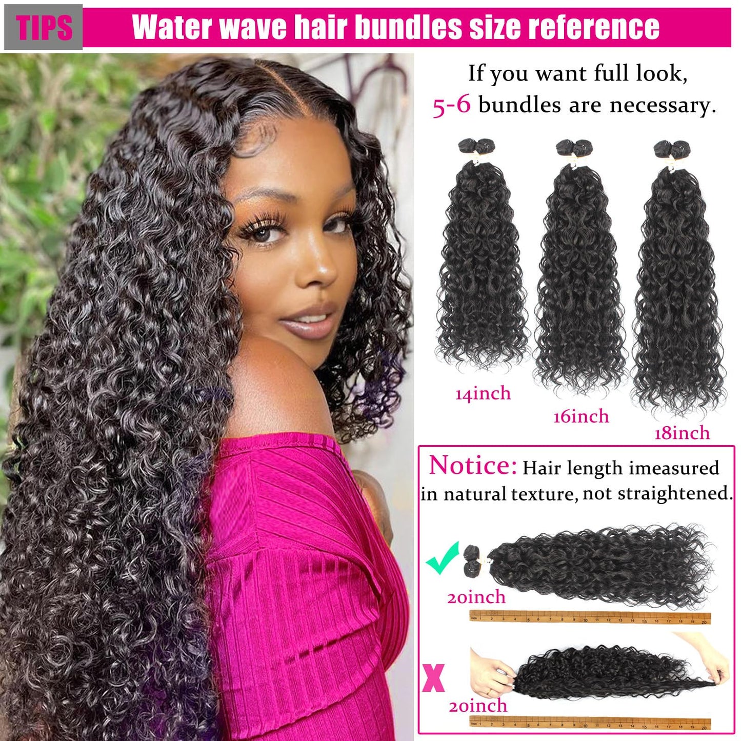 UENOKIPS Water Wave Hair Bundles 100% Pure Protein Silk Curly Bundles 14 16 18 Inch 6 Bundles 270g Synthetic Soft Natural Look Human Hair Feel Wet and Wavy Hair Extensions Natural Black