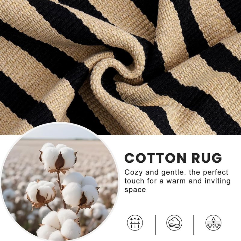 Brown and Black Striped Rug | 4' x 6' Washable Cotton Doormat for Indoor & Outdoor Use