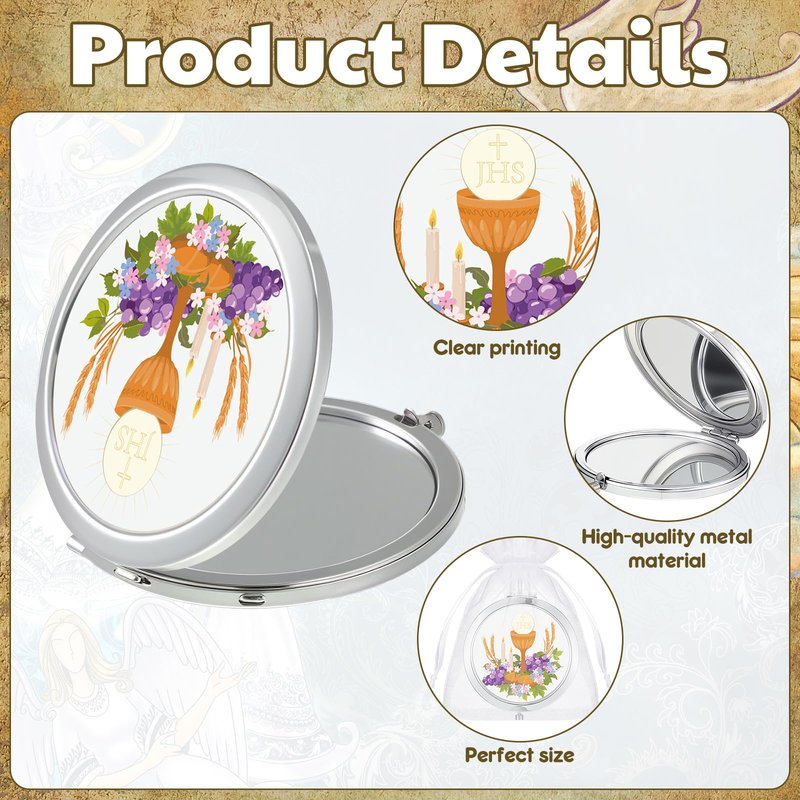 Bucherry 24 Pack Baptism Compact Mirror Favor with Organza Bags Bautizo Recuerdos De Bautizo Para Holy Spirit Baptism Compact Mirror for Christening Party Favor