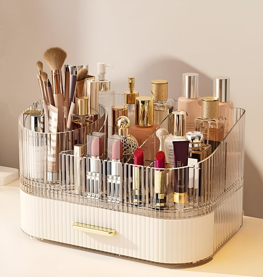 SpaceLuxe Makeup Organizer with Drawers, 360° Rotating Brush Holder