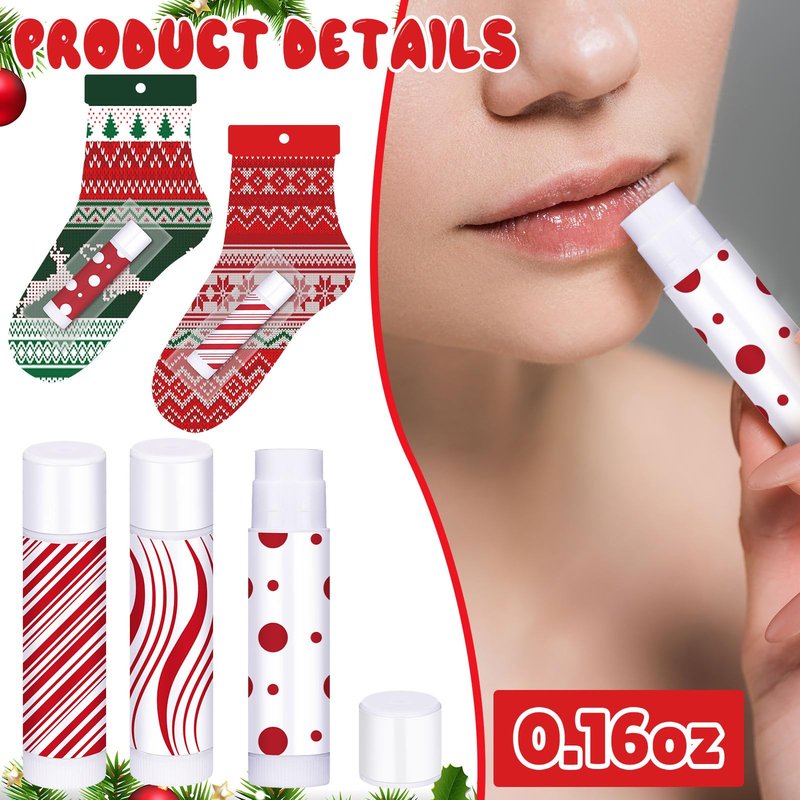 Leelosp 25 Pack Christmas Lip Balm Bulk Christmas Santa Sock Candy Peppermint Cane Scented Lip Balms Bulk Holiday Favor Gifts Xmas Party Gifts Xmas Items Stocking Stuffers for Women Men Staff Employee