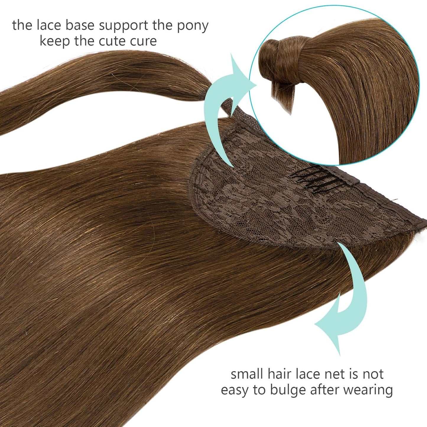 Loxxy Human Hair Ponytail Extension - Chocolate Brown Clip-In Wrap Around 16 Inch, 80g Long Straight Hair