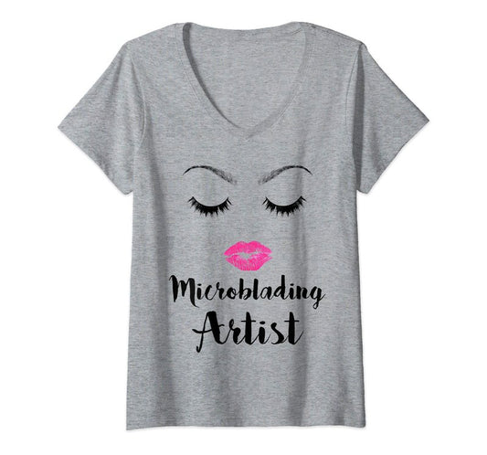 Womens Microblading Artist Brows Lashes Eyelash Face V-Neck T-Shirt